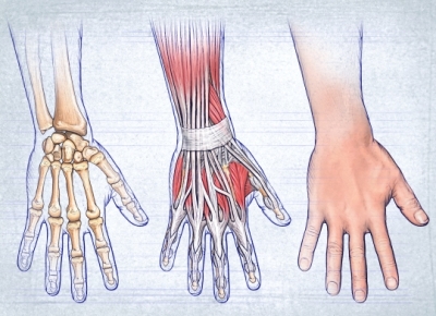 صورة توضح عضلات وعظام اليد